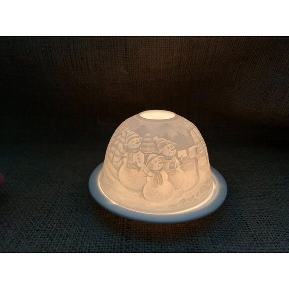 Lithopane Fairy Light Snowmen Angels Christmas Winter Scene by Seagull - Picture 9 of 16